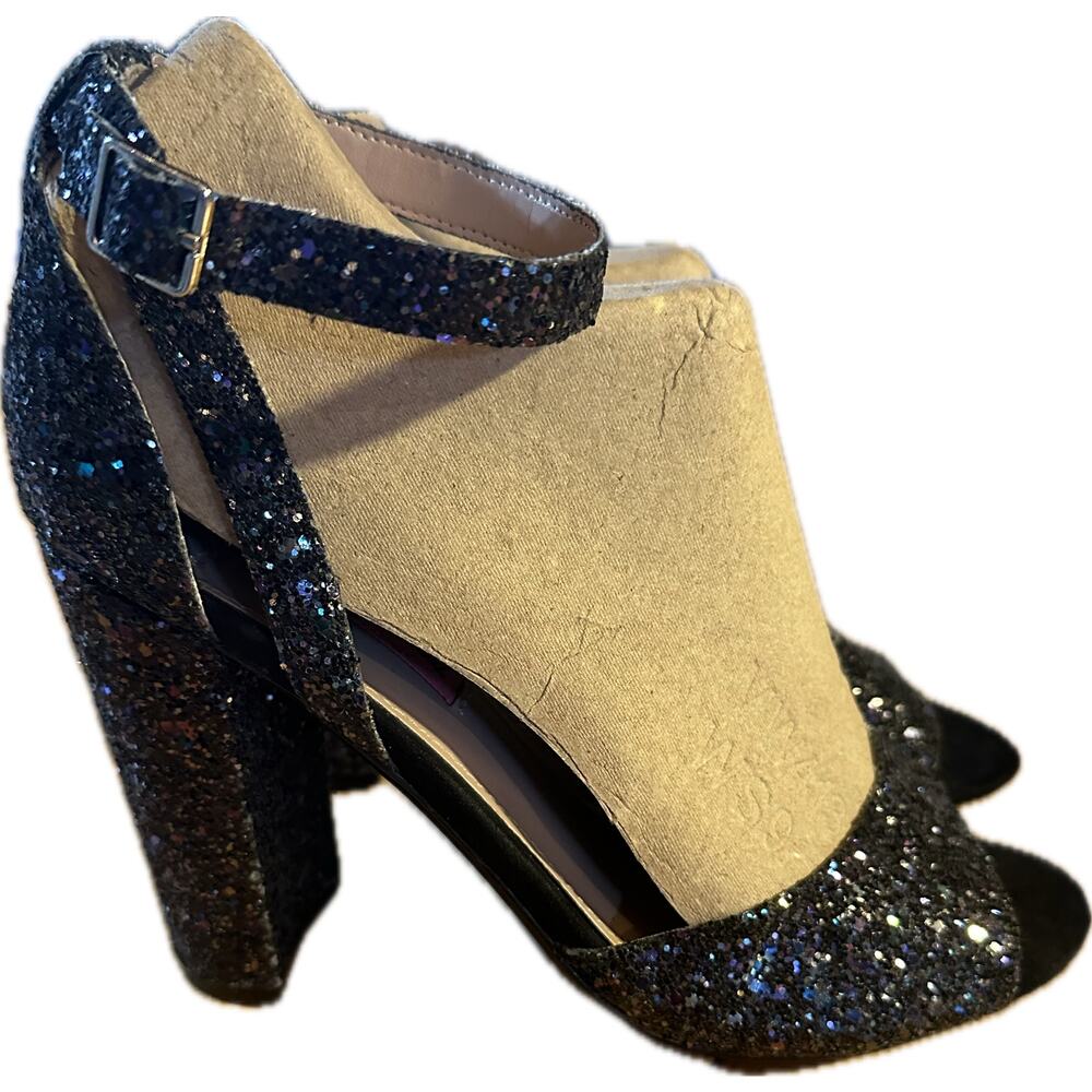 Betsy Johnson Women's Black‎ Glitter Platform Block Heel Sandals Size 8 1/2 - Picture 3 of 7